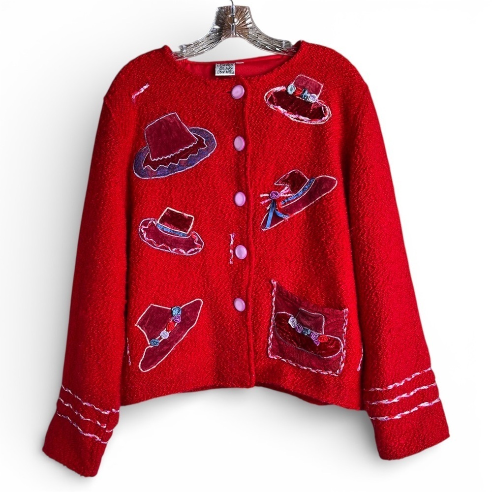 Vintage Parsley & Sage Whimsical Red Hat Cardigan
